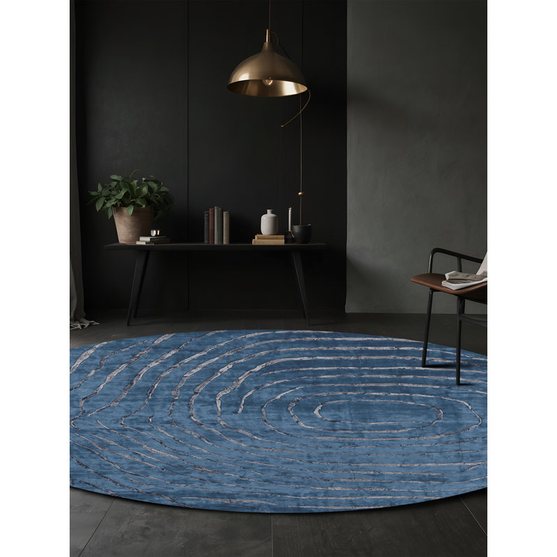 Machine Washable Blue Area Rug, Round 6'