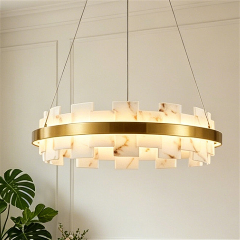 Lustre moderne moderne en laiton doré à fausse lumière, lumière à intensité variable 3000K
