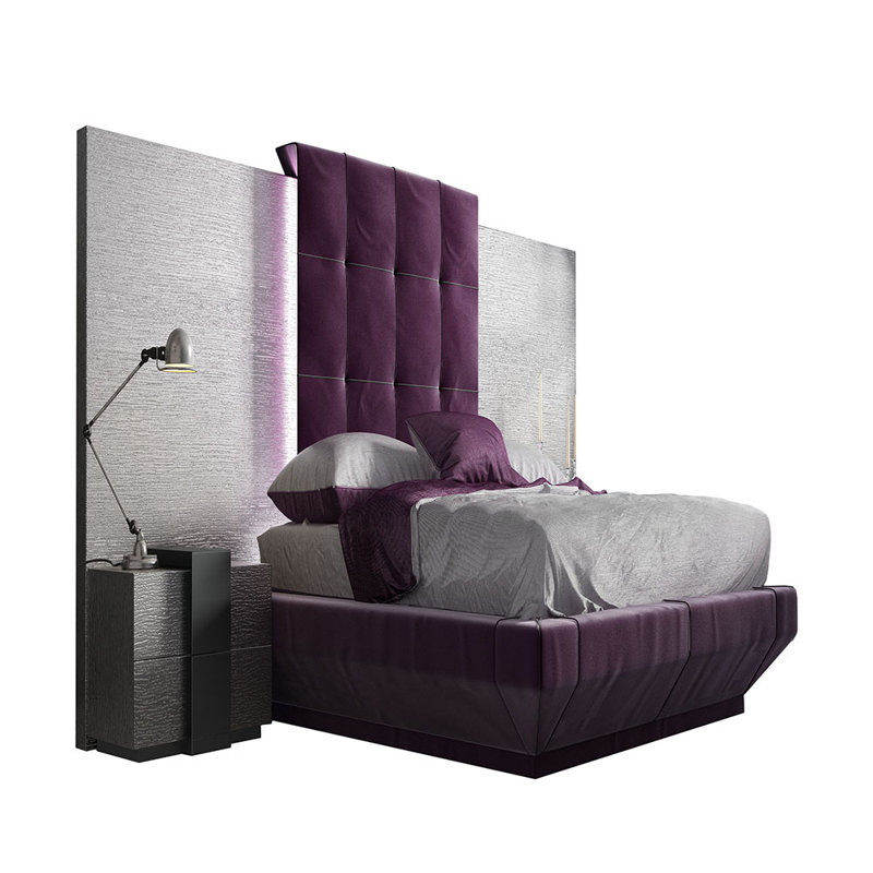 London Upholstered Velvet Panel Headboard Design Bed