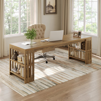 78.7" Long Computer Desk, Wooden 2 Person Desk with Storage Shelf
