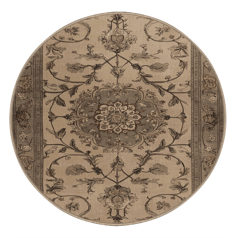 Machine Washable Persian Brown Area Rug, Round 8'