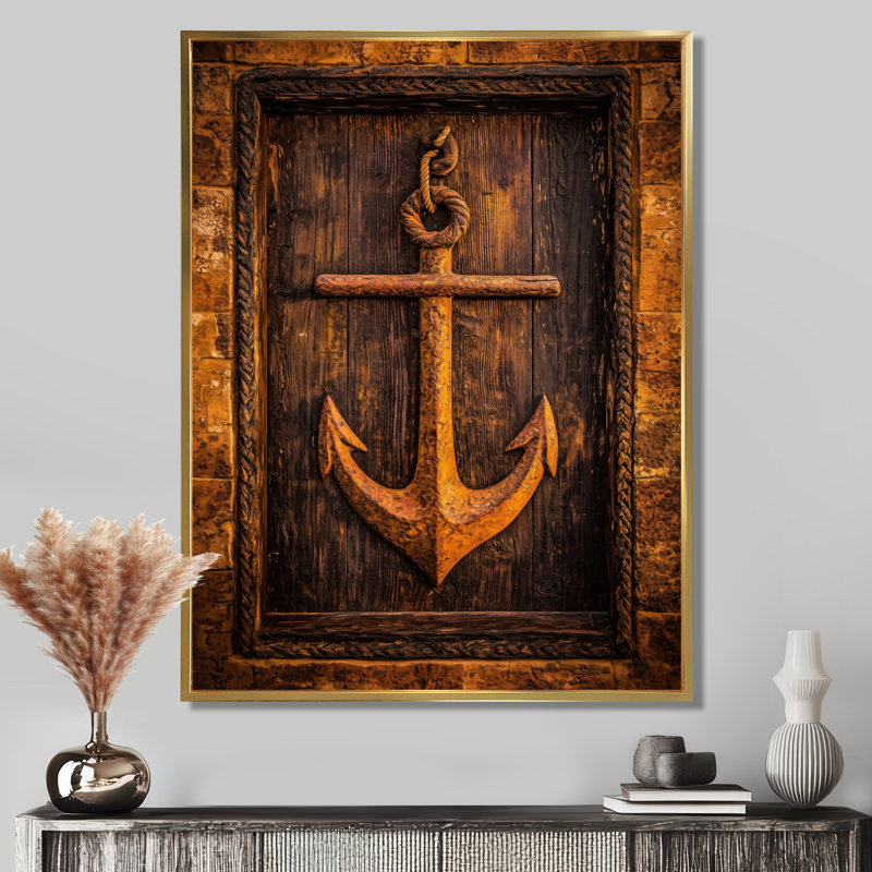 Décoration murale rustique avec corde d'ancre rustique sur le pirate, 32" H x 16" W, Gold
