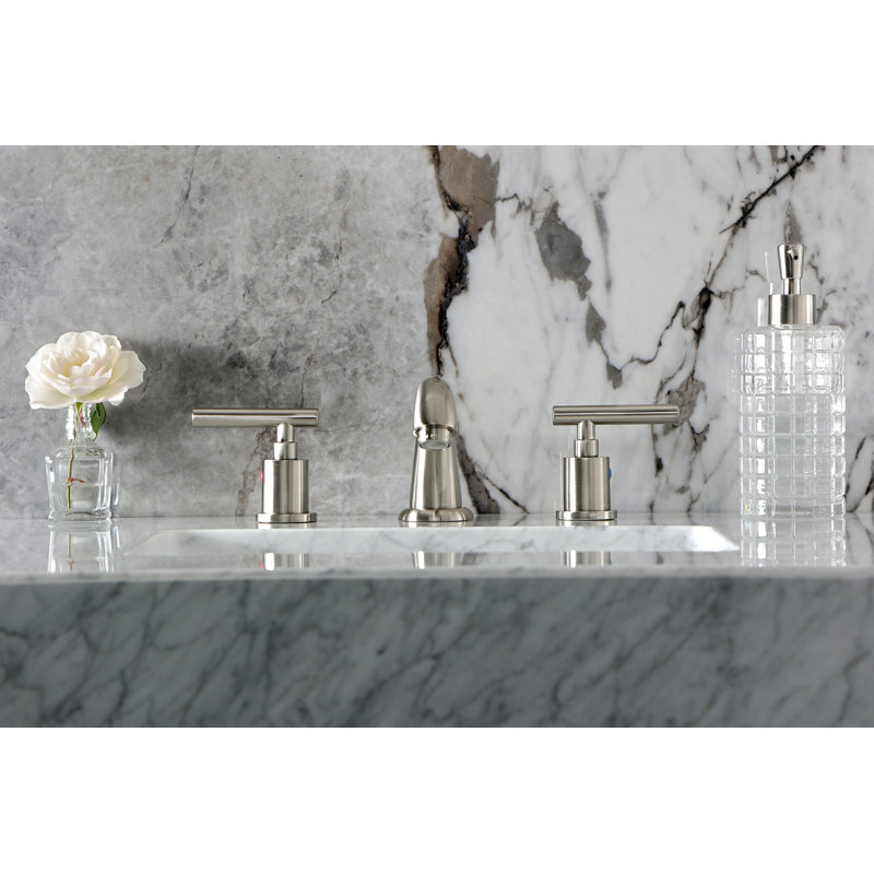 Kingston Brass Manhattan Two-Handle 3-Hole Deck Mount Widespread Bathroom Faucet with Retail Pop-Up Drain, Brushed Nickel