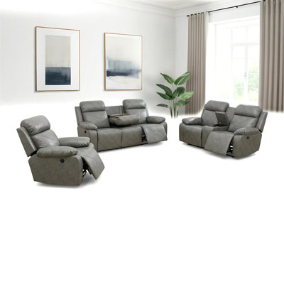 Ensemble de canapé inclinable en cuir 3 pièces gris et respirant gris