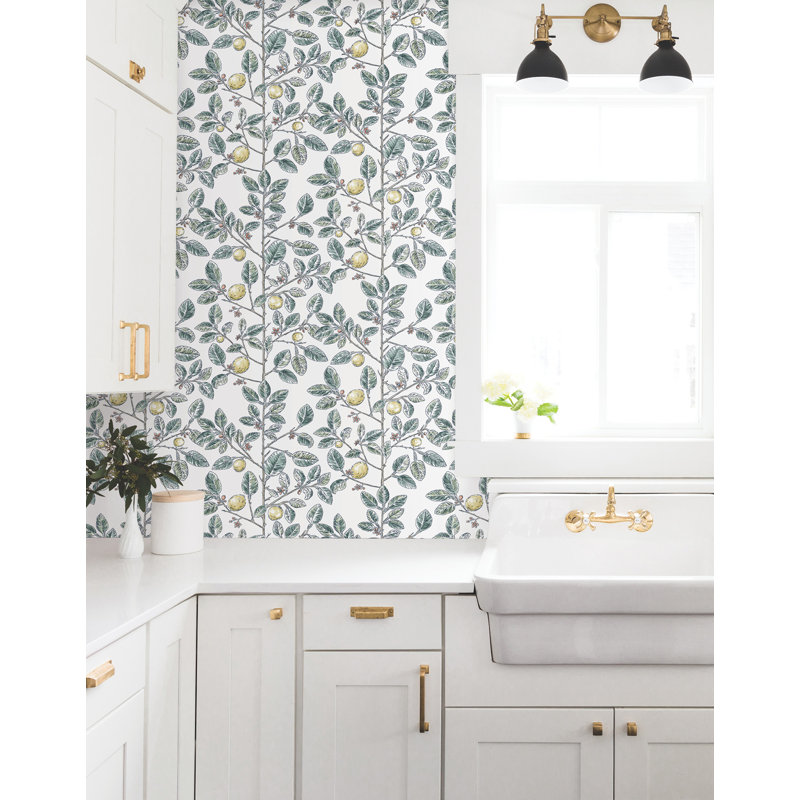 Limoncello Toile Floral Wallpaper Roll, Forest