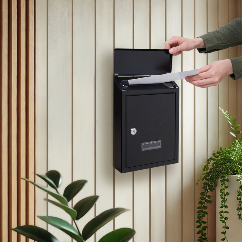 Celes Steel Wall Mounted Post Box, Black