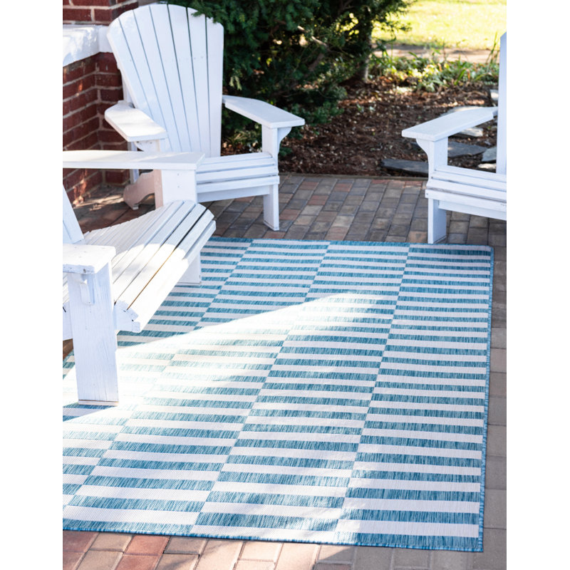 Darya Striped Blue/Ivory Indoor/Outdoor Area Rug, Rectangle 4'1" x 6'1"