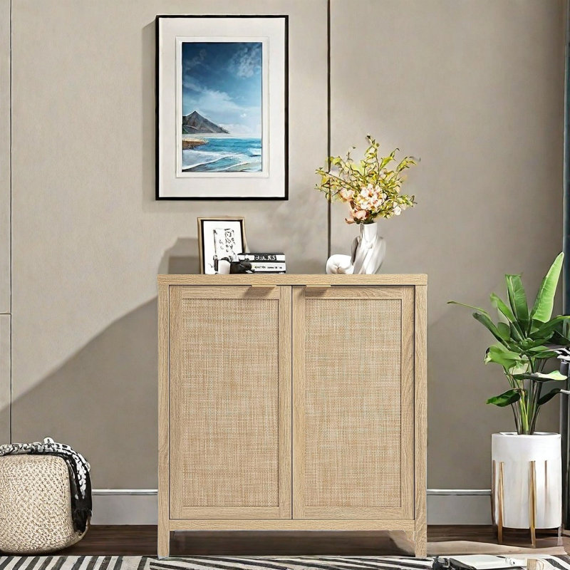 2-door Accent Cabinet With Adjustable Shelve For Kitchen & Entryway Storage, Oak