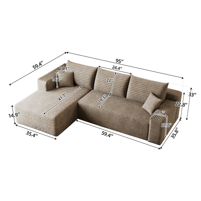 Canapé modulaire avec méridienne gauche, Chameau