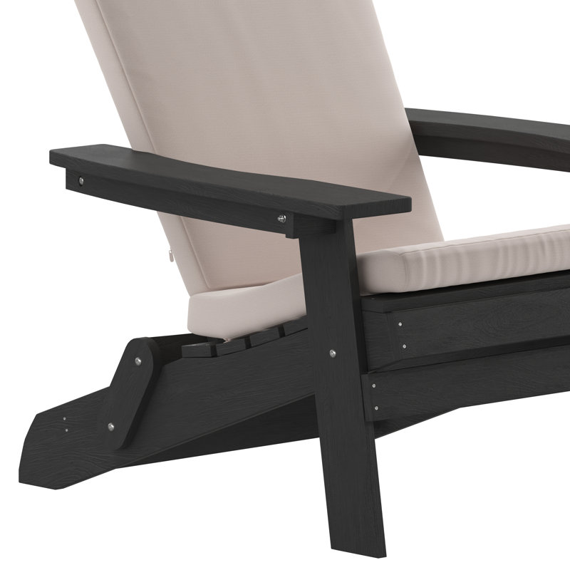 Chaises Adirondack pliantes intérieures / extérieures avec coussins Rangins, Noir / crème