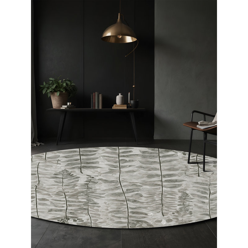 Tapis gris lavable à la machine, Rond 3 pi