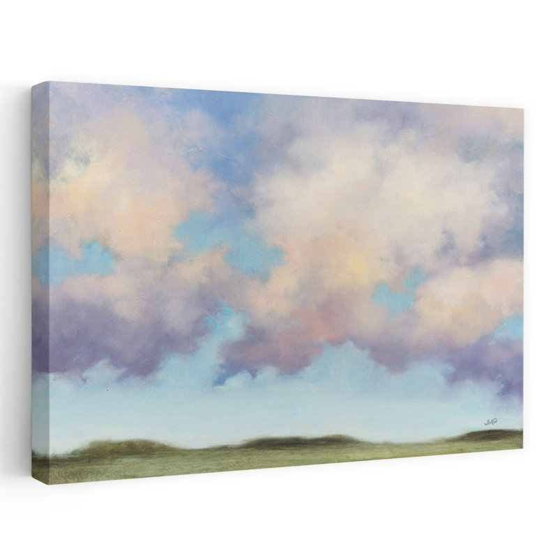 Cloudburst contemporain bleu paysage blanc nuage vert, H 48 po x l 32 po