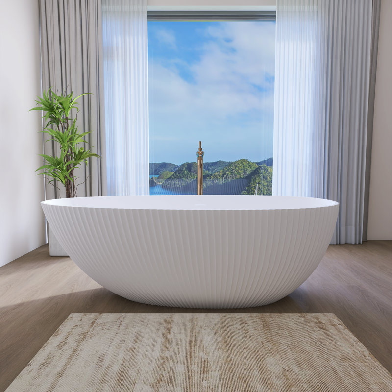 Baignoire de trempage autoportante 67 po 67 po avec surface verticale et texture verticale