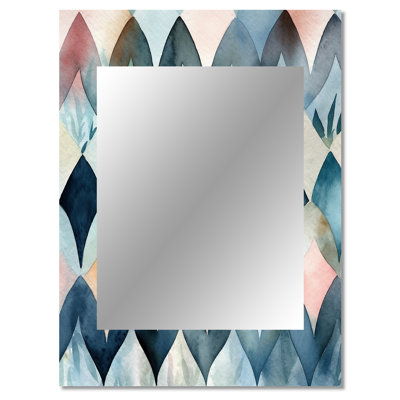 Blue Abstracted Mapping Of Forms III - Geometric Decorative Mirror, Modern Wall Mirror, Printed Metal Art