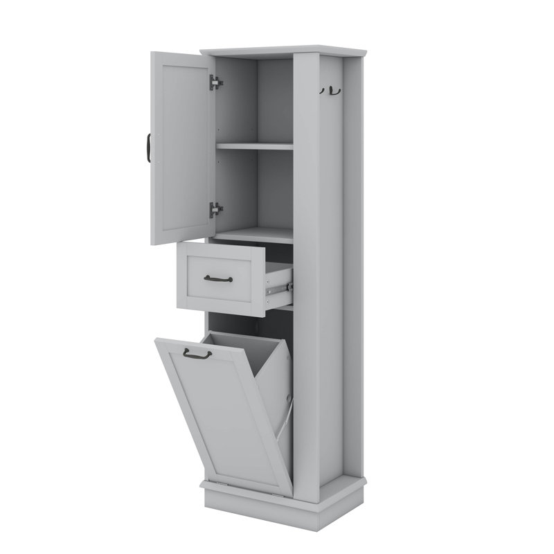 High Rising Storage Cabinet With Pull Out Compartment And Drawer Adjustable Shelves Ideal For Pantry Bathroom Storage, Gray