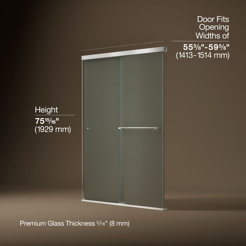 Revel 59.63'' x 76'' Double Sliding Shower Door with CleanCoat® Technology, Bright Polished Silver, Frosted