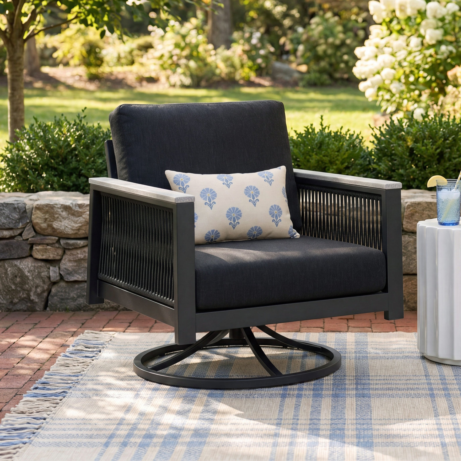 Townsend Outdoor Swivel Rocker Chair with Sunbrella® Cushion, Canvas Black Sunbrella® Canvas