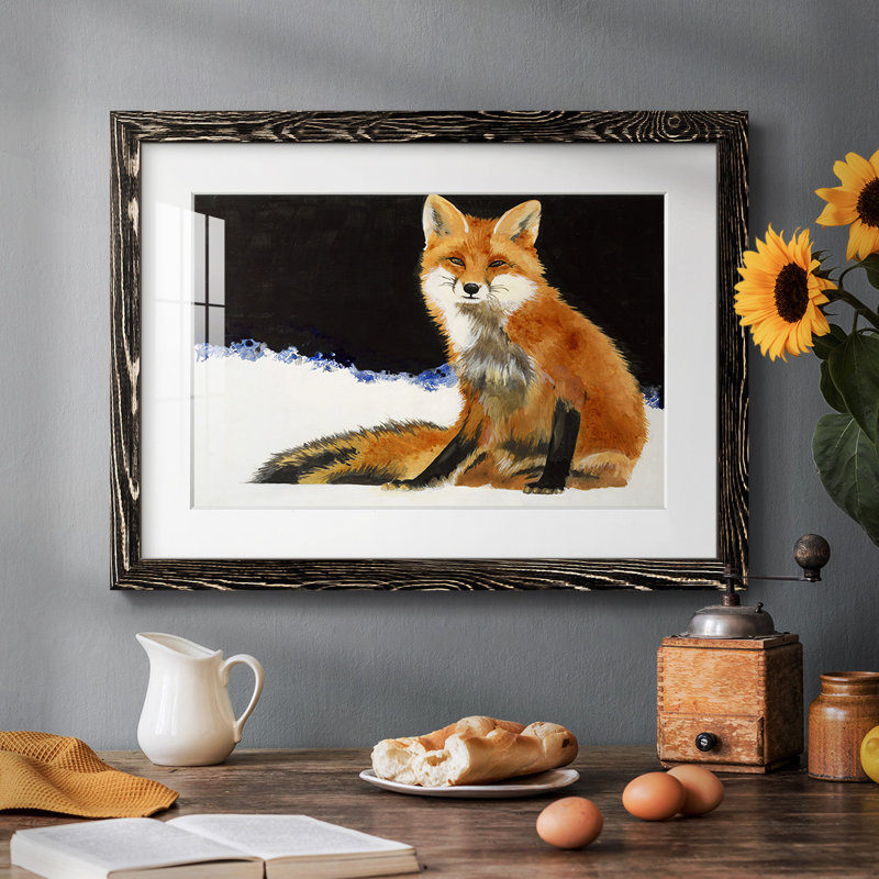 Renard encadré sur toile, Noir, H 18 po x l 26 po x P 1,5 po