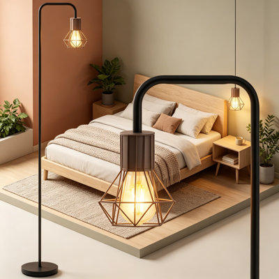 Industrial Floor Lamp, 6W Diamond Standing Lamp With E26 Socket, On/Off Footswitch, All Metal Construction, Modern Minimalist Stand Up Lamp For Bedroom, Living Room, Mid Century Black Floor Lamp With Bulb