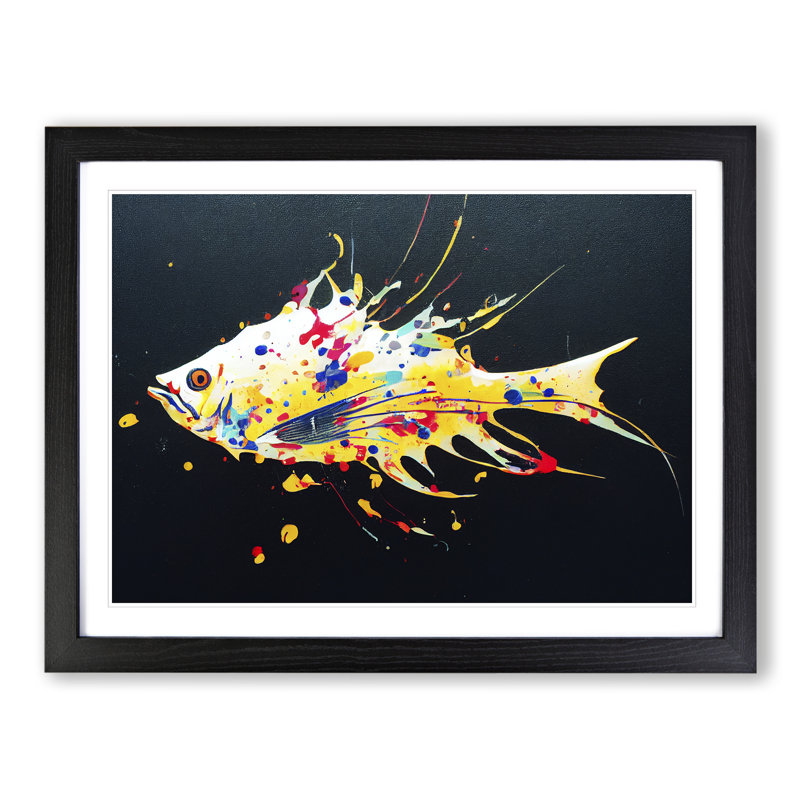 Fish Splash Vol.1 Abstract - Single Picture Frame Print, 46cm H x 64cm W x 2cm D, Black Framed