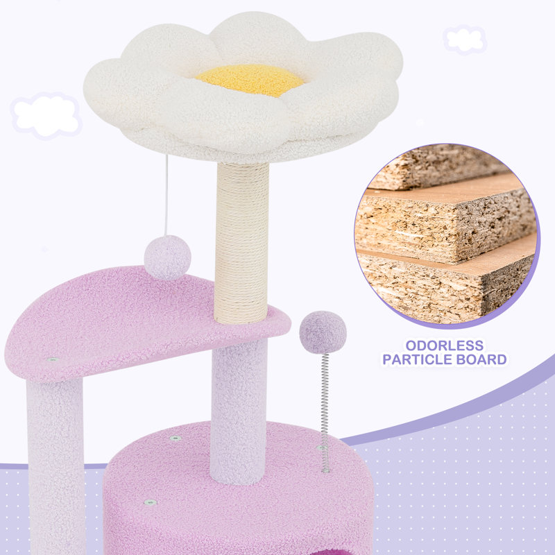 Purple Freestanding Sisal Cat Tree Tower with Cozy Perches