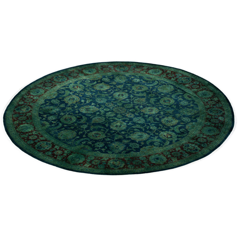 Tapis vert en laine noué à la main Cribb 8 pi 1 po x 8 pi 1 po