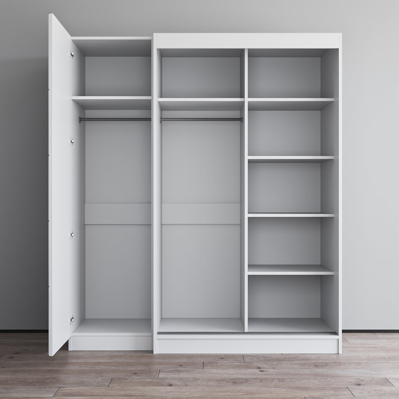 White Glass Front Contemporary Wardrobe Armoire