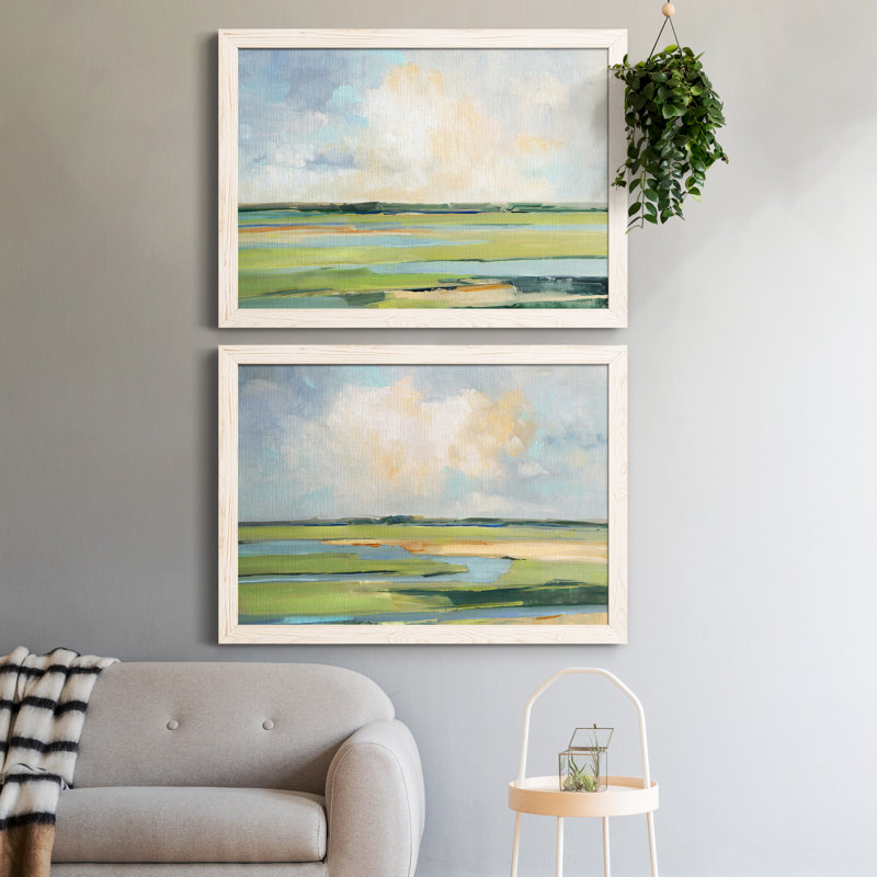 «Pastel Horizon I», ensemble de 2 peintures sur toile encadrées, H 31,5 po x l 47 po x P 1,5 po, Cadre blanc
