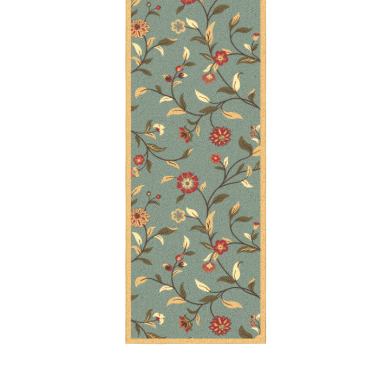 Homeline Non-Slip Rubberback Floral Indoor Runner Rug, Dark Seafoam Green, Runner 2'7'' x 7' , Dark Seafoam Green