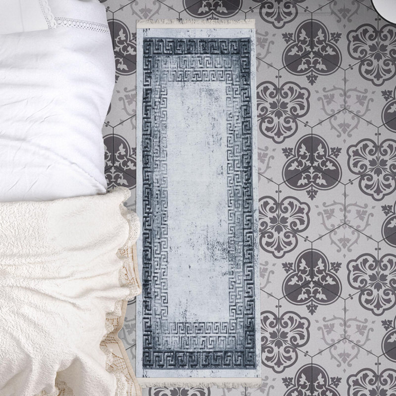 Tapis blanc cassé / blanc infroissable à tissage plat pour le salon, le couloir, Tapis de couloir 1 pi 8 po x 4 pi 11 po