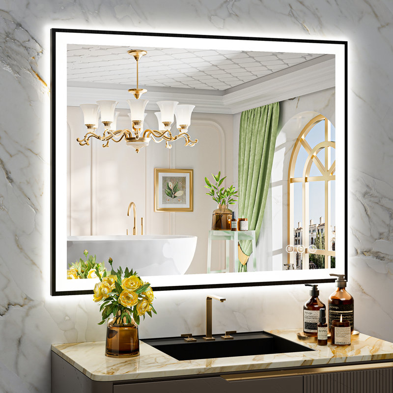 Matte Black Matel Framed Vanity Mirror with Lights, Front-lit and Back-lit, Memory Function, 3 Color Temperatures, Dimmable Light & Anti-fog Tempered Glass ETL Listed LED Mirror