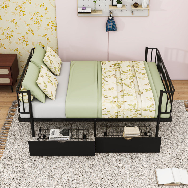 Metal Platform Bed with Storage Drawers, Black, Full