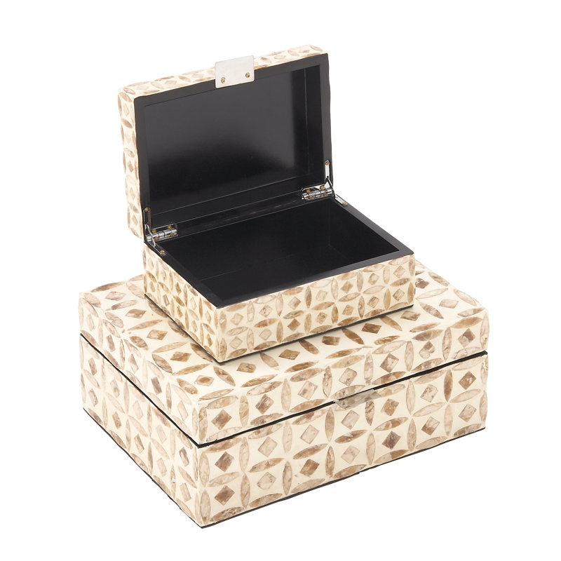 2 Piece Handmade Decorative Box Set, Beige/Brown