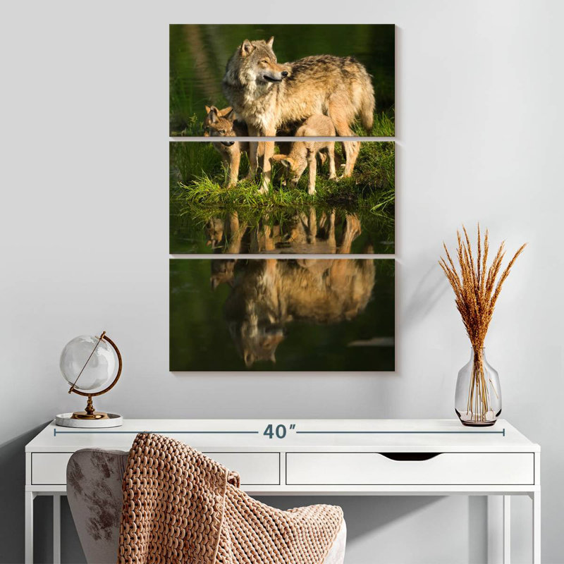 Brampt Wolves au bord du lac, H 32 po x l 20 po