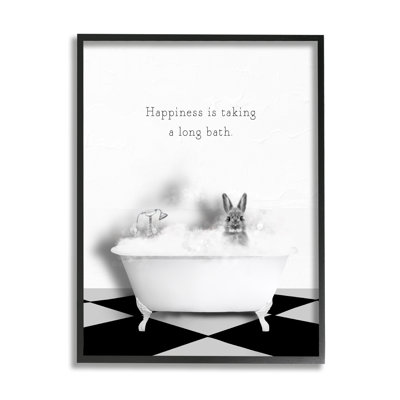 Happiness is Long Bath Bunny by Leah Straatsma Single Picture Frame Print on Canvas