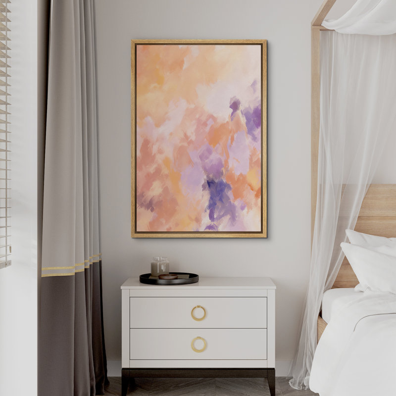 «Peinture abstraite mauve et moderne, coups de pinceau, images encadrées du salon», Encadré naturel, H 36 po x l 24 po