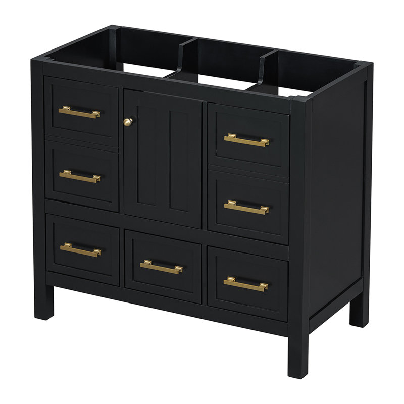 Armoire de rangement pour salle de bain sans lavabo avec 5 tiroirs et portes à fermeture douce, Noir