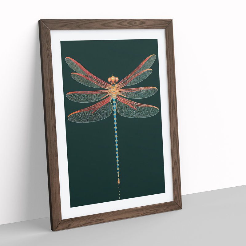 Gentle Dragonfly - Single Picture Frame Print, Walnut , 64cm H x 46cm W x 2cm D