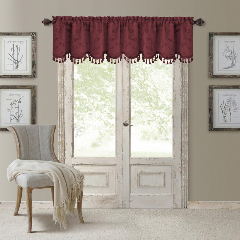 Rouge Jacquard Tassel Scalloped Window Valance