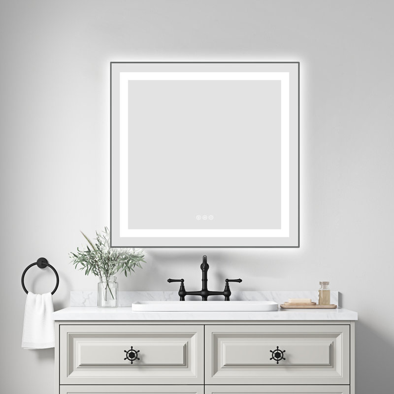 20" X 30" Wall Mounted Fog Led Mirror With 3 Colors, Aluminum Frame, Front And Backlight, Memory, Stepless Dimmable - Ash Vanity Color Temperatures,