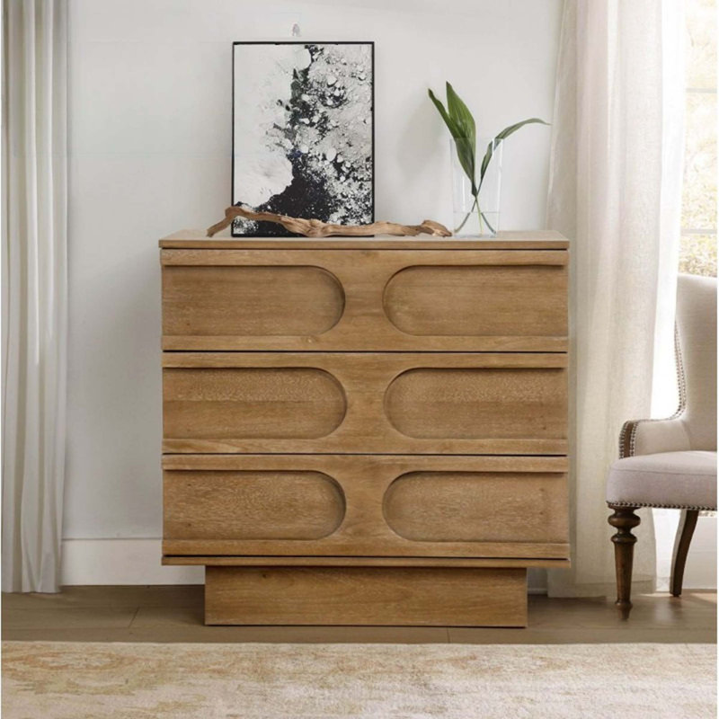 Armoire moderne en bois à 3 tiroirs avec design sculpté artisanal