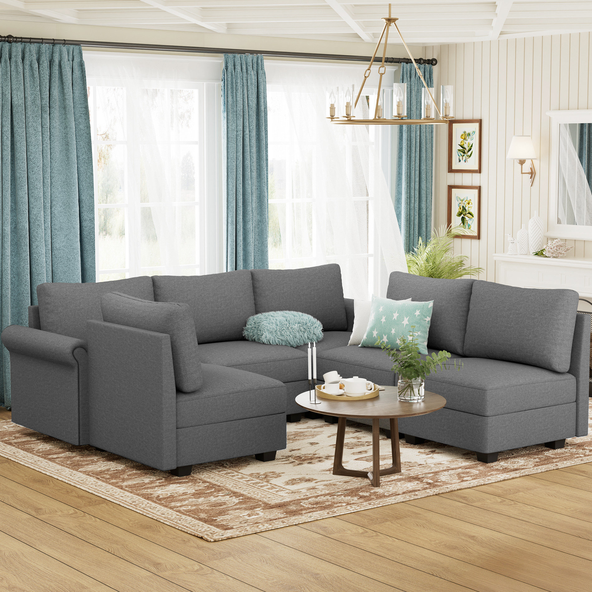 Hokku Designs 6 - Seater Convertible Sectional In U Shape For Home ...