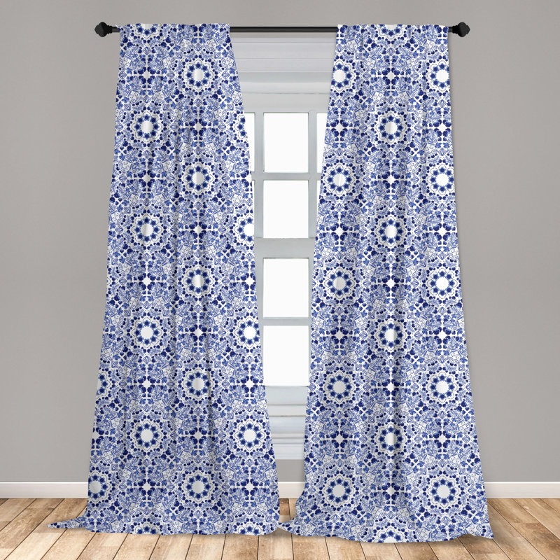 Blue Oriental Boho Polyester Room-Darkening Curtain Panels, 28" x 63"