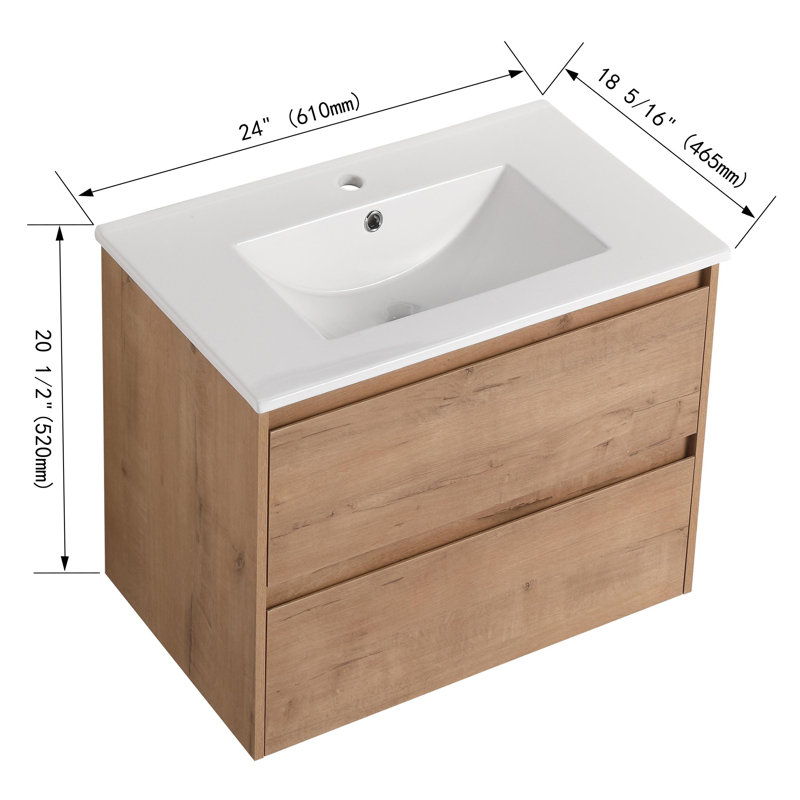 Meuble-lavabo simple 24 po avec plateau en céramique Ashbel