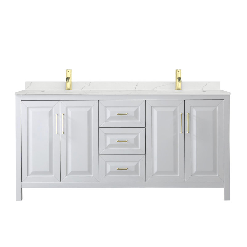 Daria 72'' W Vanity, White, Brushed Gold, White Quartz