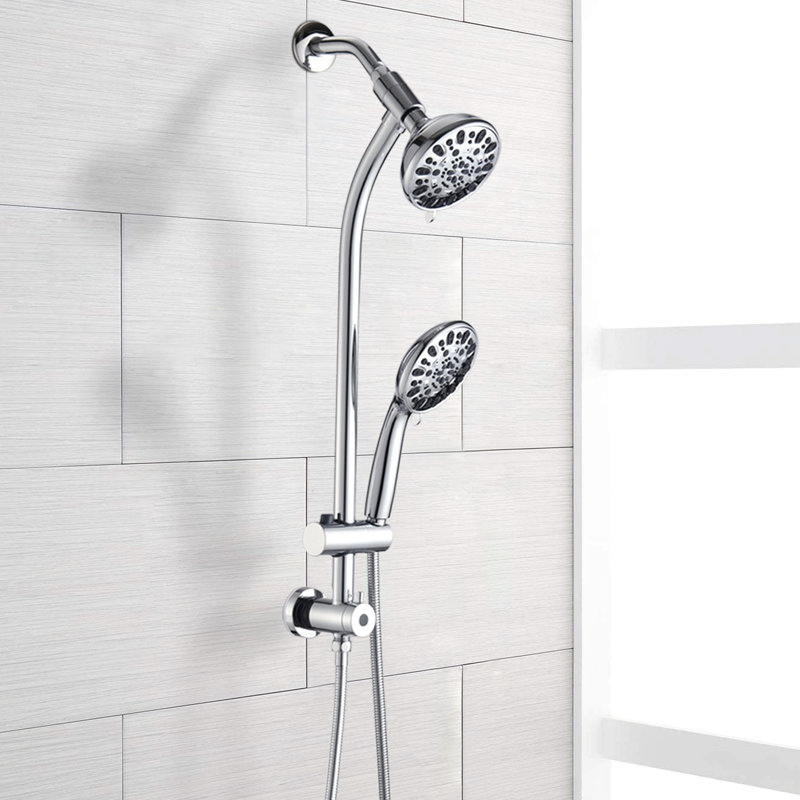 Finish Dual Shower - Stainless Steel Slide Bar, 7 Function Rain, Wall Mounted, 1.8 Gpm Flow Rate 7-setting Head , 59" Hose, Abs