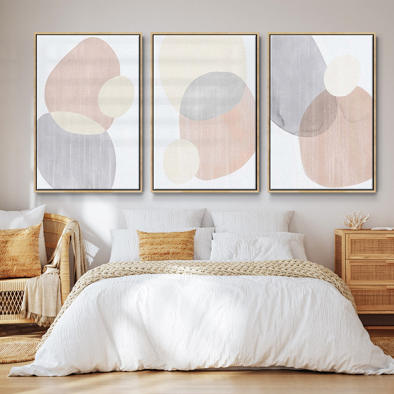Pastel Shifting Spheres I, ensemble de 3 toiles encadrées sur toile, Bois naturel, H 36 po x l 72 po