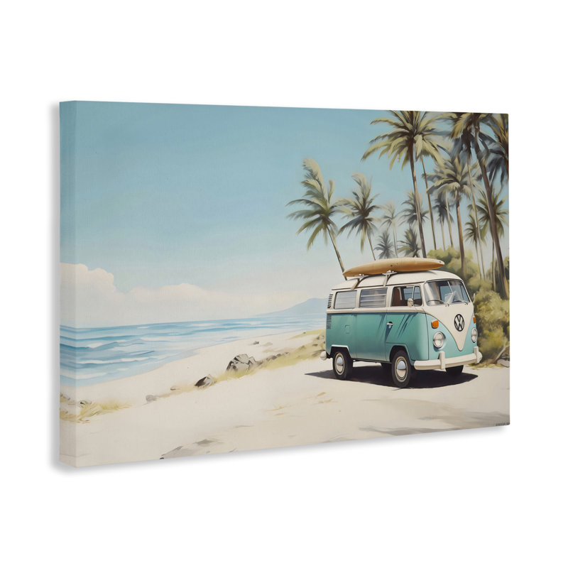 «Summer Bus on Shoreline», art mural par Arlington Prints, H 20 po x l 30 po