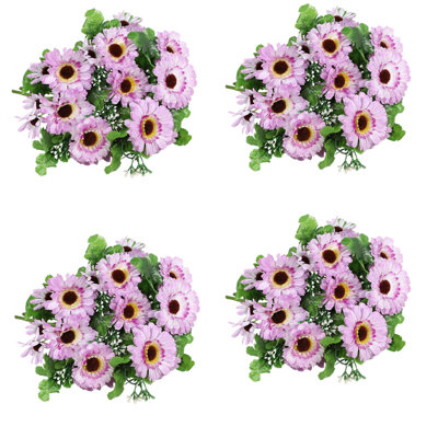 4 bouquets de tournesols artificiels, fleurs de tournesol en soie artificielle, tournesols en soie réalistes pour décoration intérieure et extérieure
