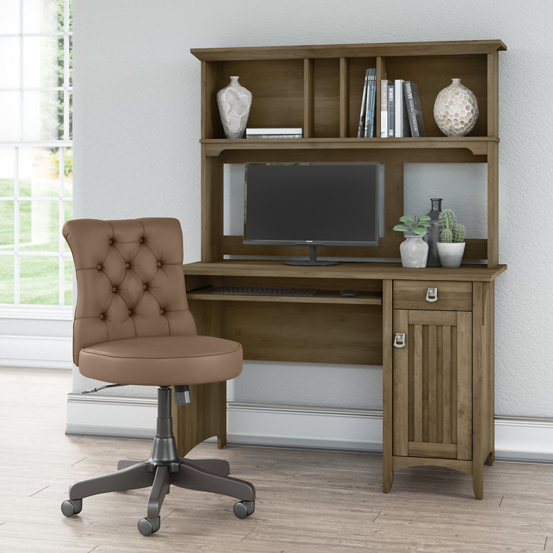 Ensemble de bureau réversible avec huche et chaise Khadesha, Brun clair